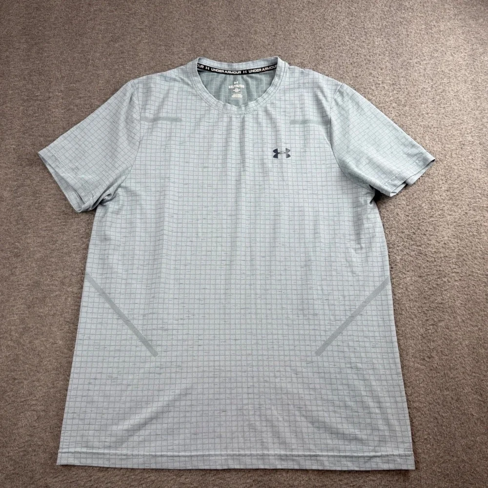 Under Armour T-Shirt Men's XXL Blue Grid Pattern Fitted Short Sleeve Athletic